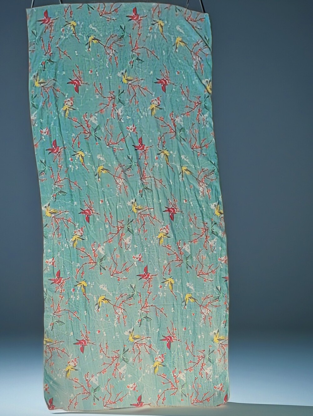 Vintage Style Turquoise Bird & Cherry Blossom Oversized Shawl Scarf Wrap 40"X80"